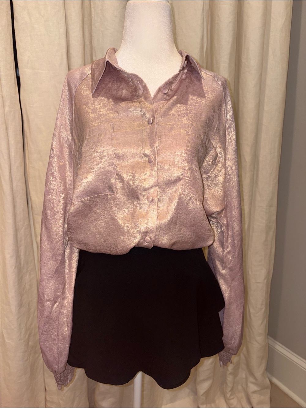Fate Satin Button-Down Blouse in Dusty Rose